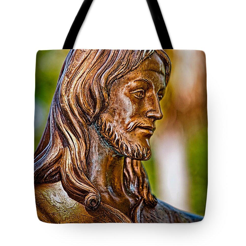 Statue Tote Bag featuring the photograph Christ in Bronze by Christopher Holmes
