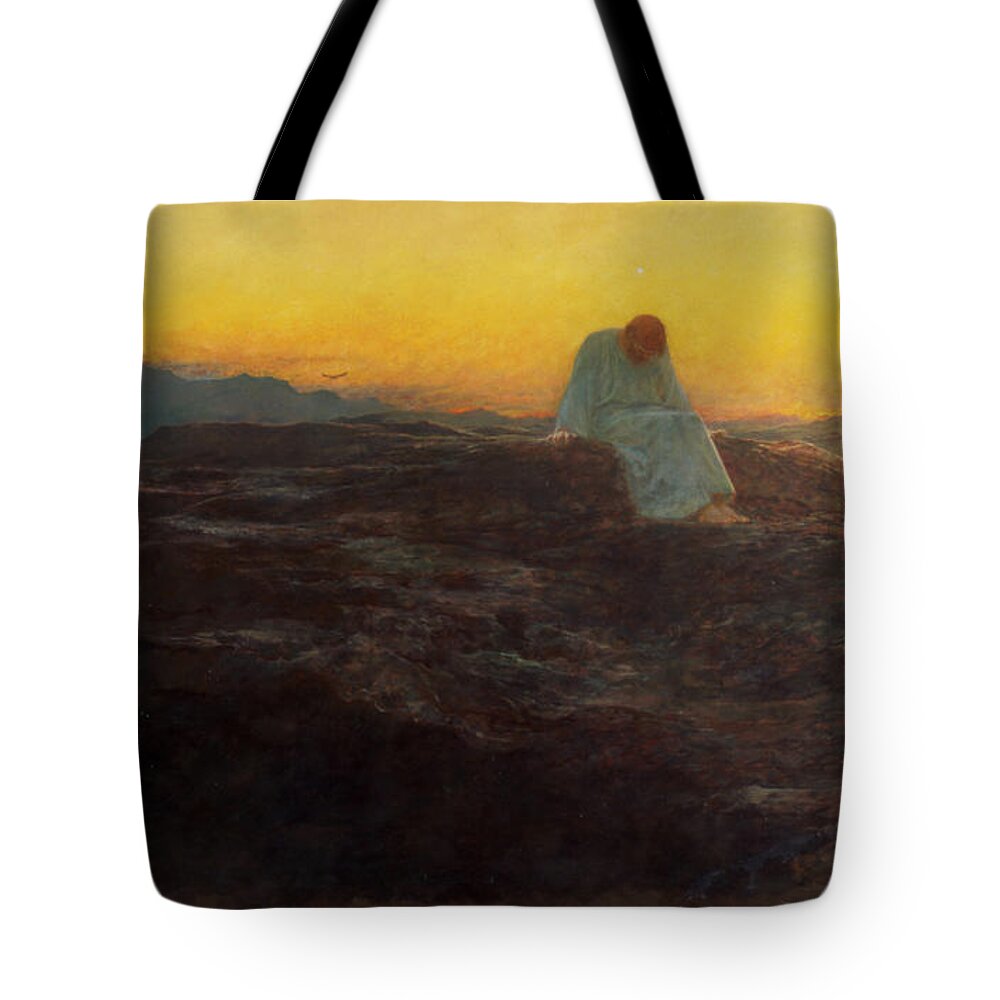 Christ In The Wilderness Tote Bag featuring the painting Christ in the Wilderness by Briton Riviere