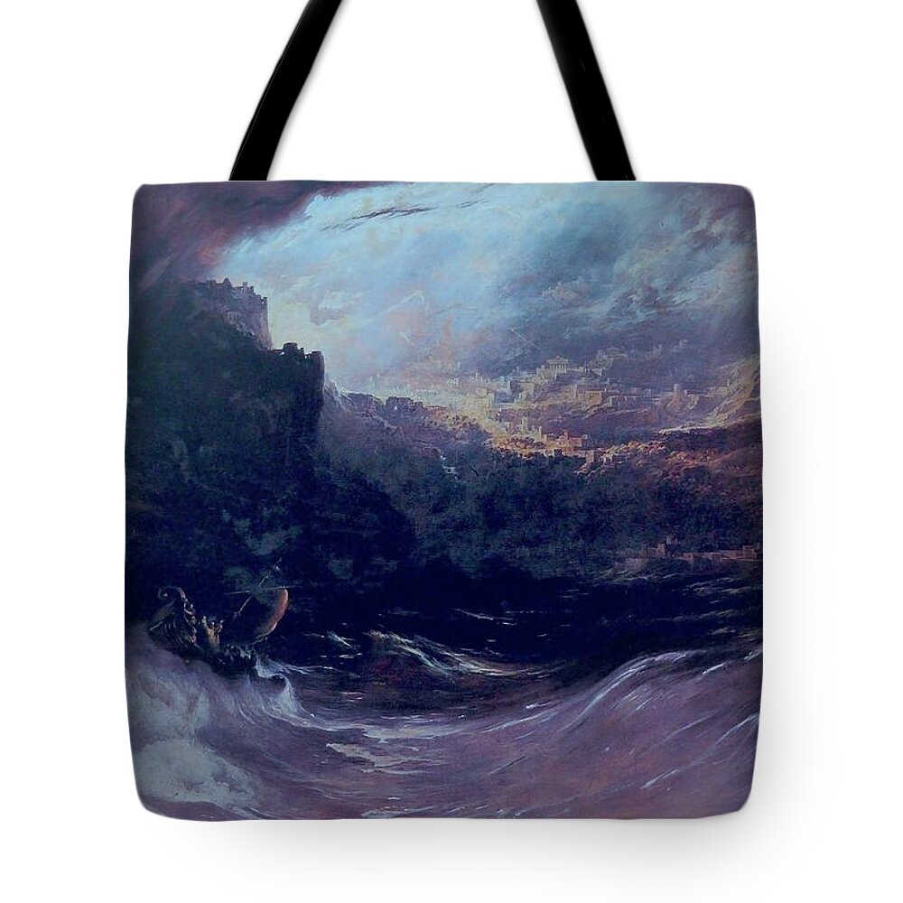 Christ Stilleth The Tempest Tote Bag featuring the painting Christ Stilleth the Tempest by John Martin