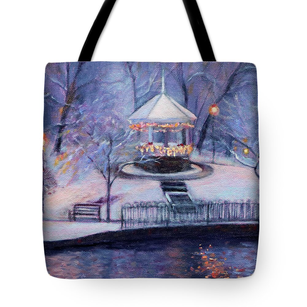 Blue Ridge Mountains Tote Bag featuring the painting Christmas Card by Bonnie Mason