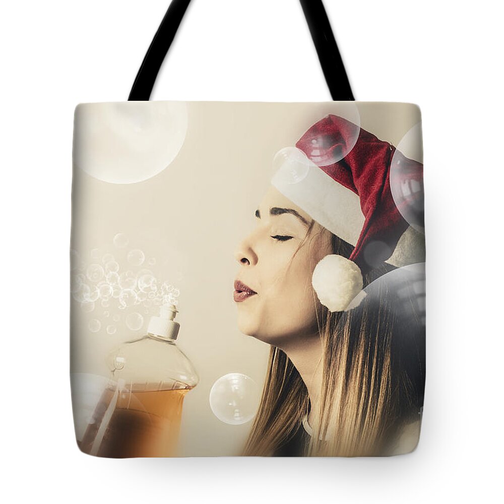 Christmas Tote Bag featuring the photograph Christmas cleaning housewife by Jorgo Photography