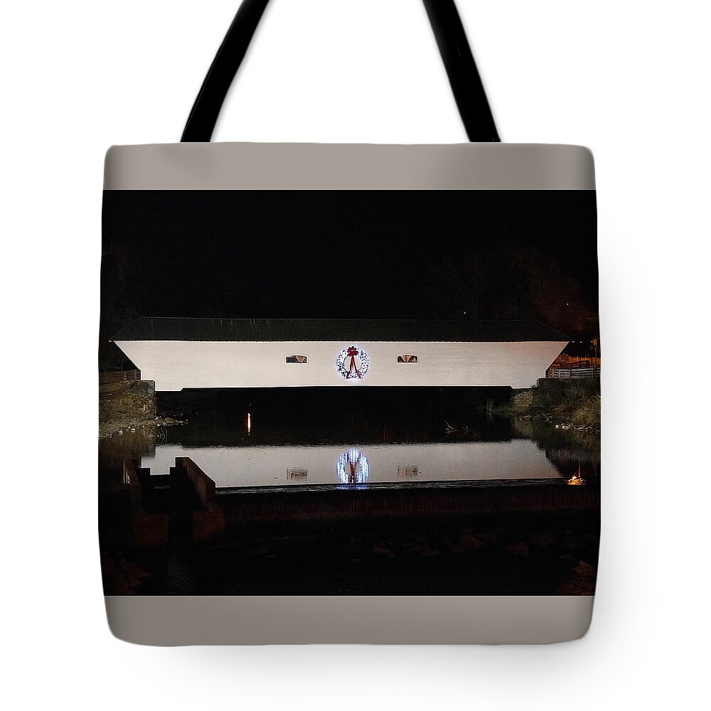 Covered Bridge Tote Bag featuring the photograph Christmas Covered Bridge by Cynthia Clark