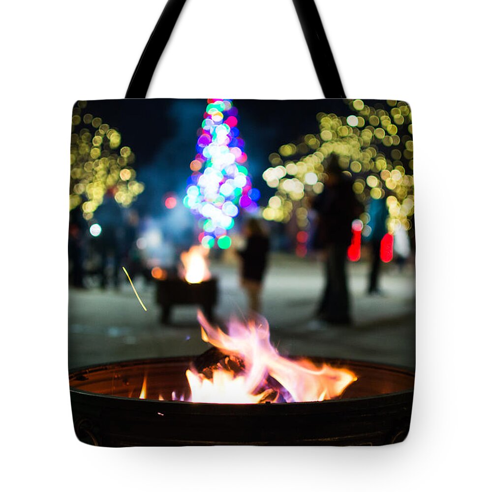 Fire Tote Bag featuring the photograph Christmas fire pit by Stephen Holst