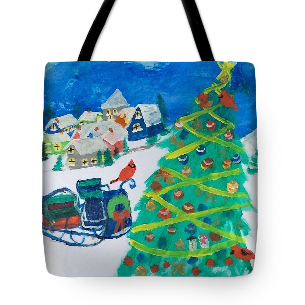 Tree. Christmas Tote Bag featuring the painting Christmas by Julie Thomas-Zucker