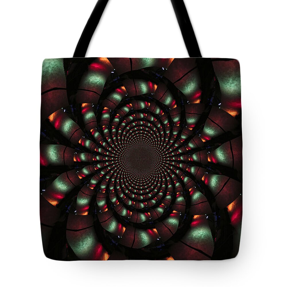 Christmas Lights Fractal Kaleidoscope Tote Bag featuring the photograph Christmas Lights by Digital Art Cafe