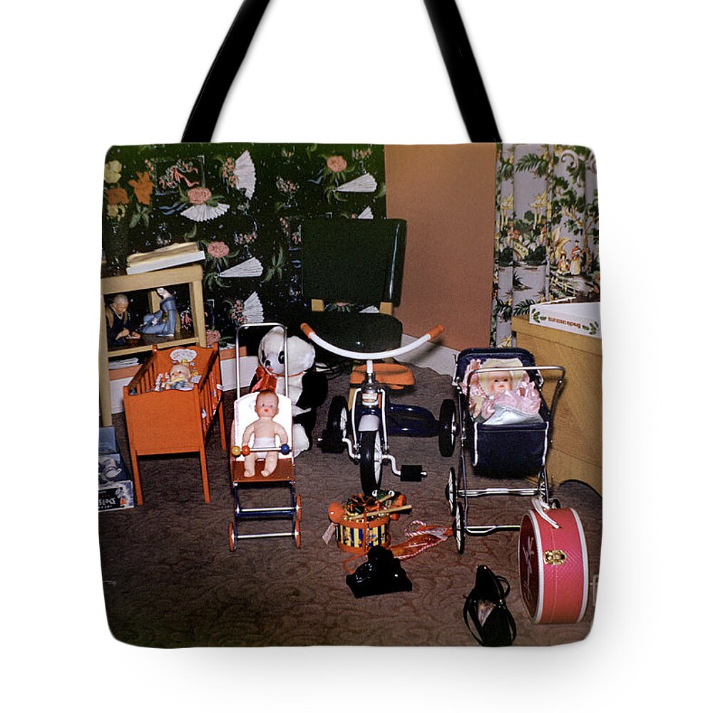 Dolls Tote Bag featuring the photograph Christmas Morning Bounty 1950 by Wernher Krutein