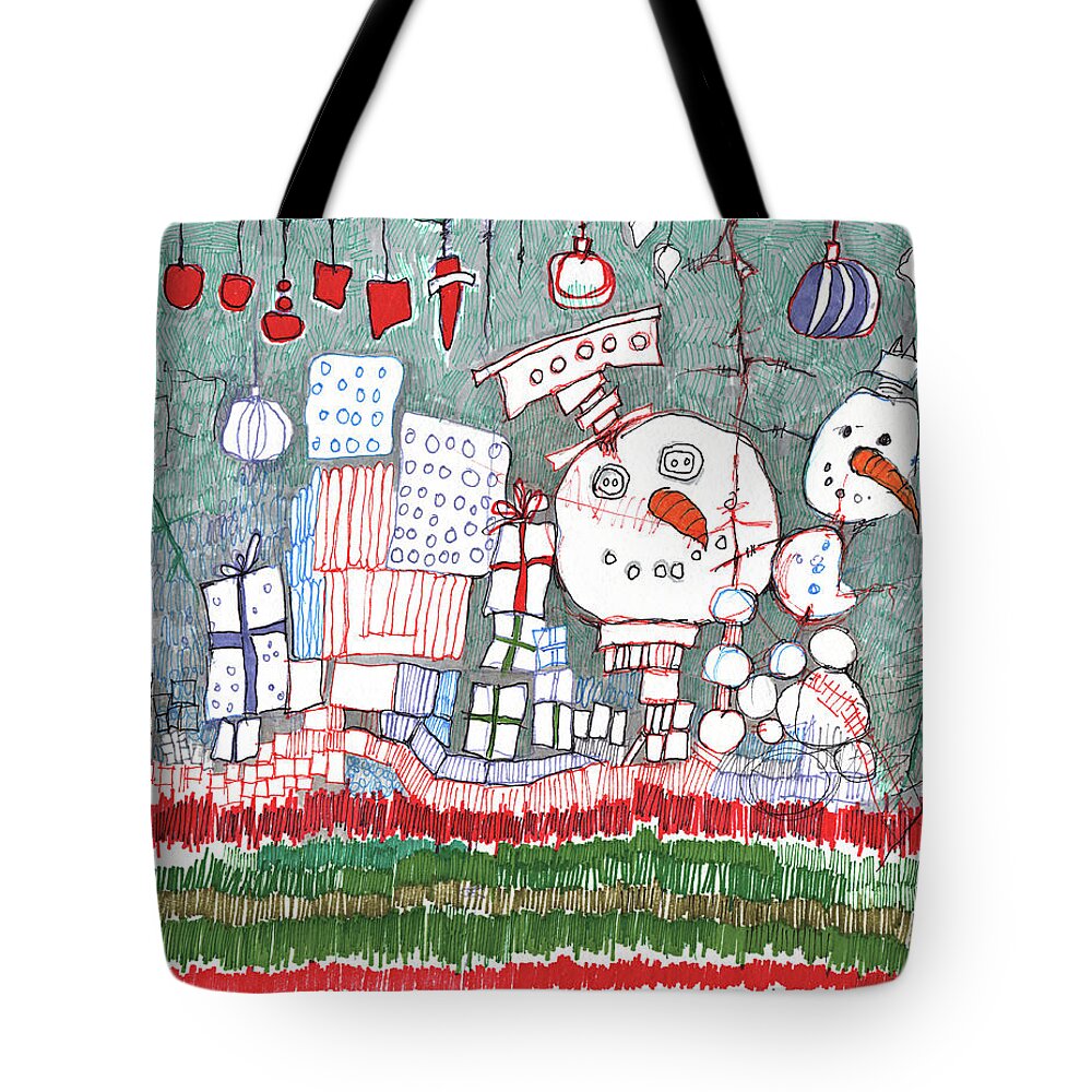 Semi-abstract Tote Bag featuring the drawing Christmas On The Edge by Sandra Church