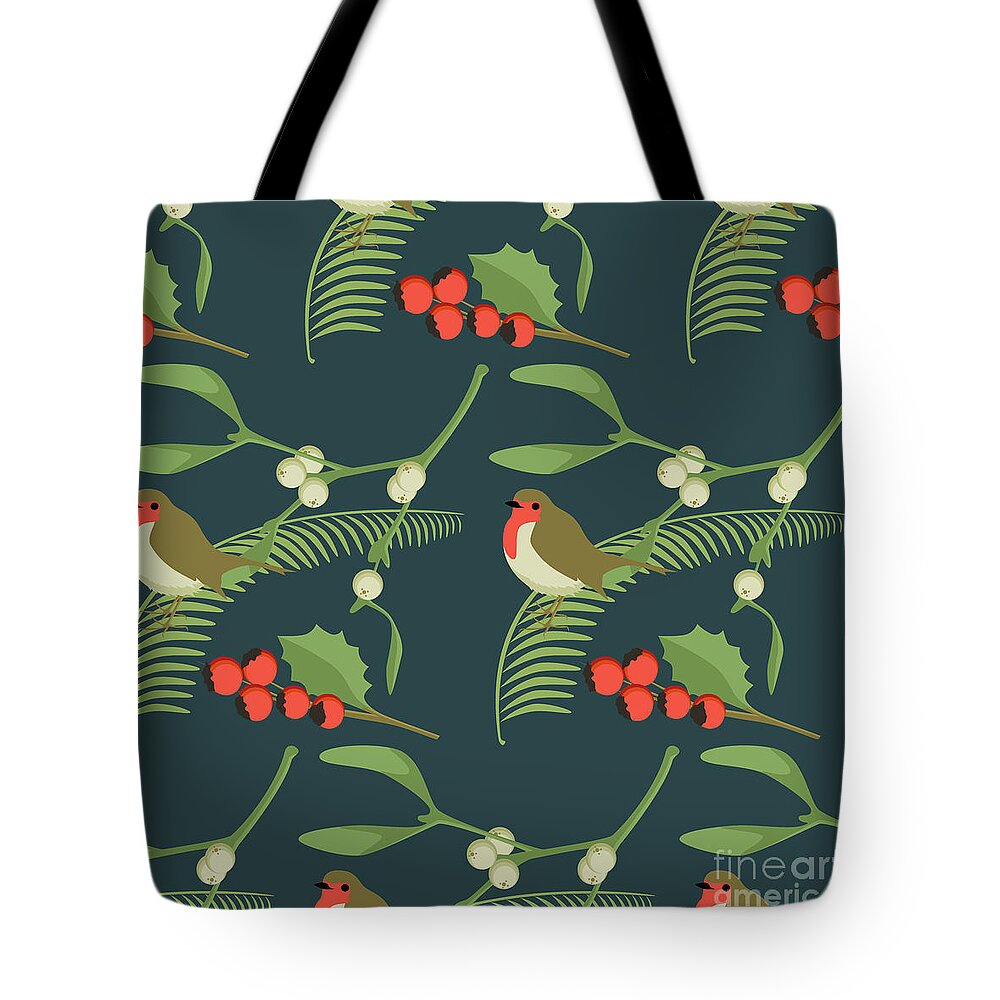 Mistletoe Tote Bag featuring the digital art Christmas Robin by Claire Huntley