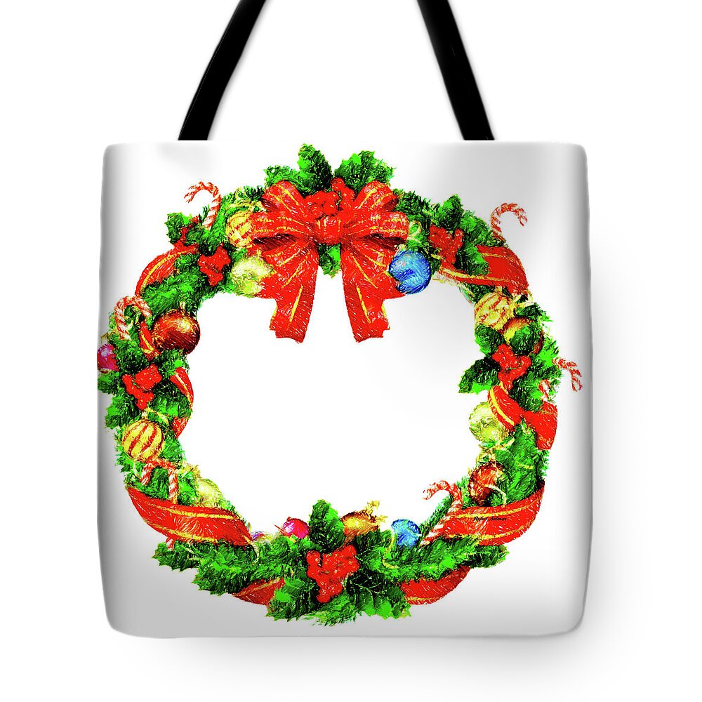 Rafael Salazar Tote Bag featuring the digital art Christmas Wreath by Rafael Salazar