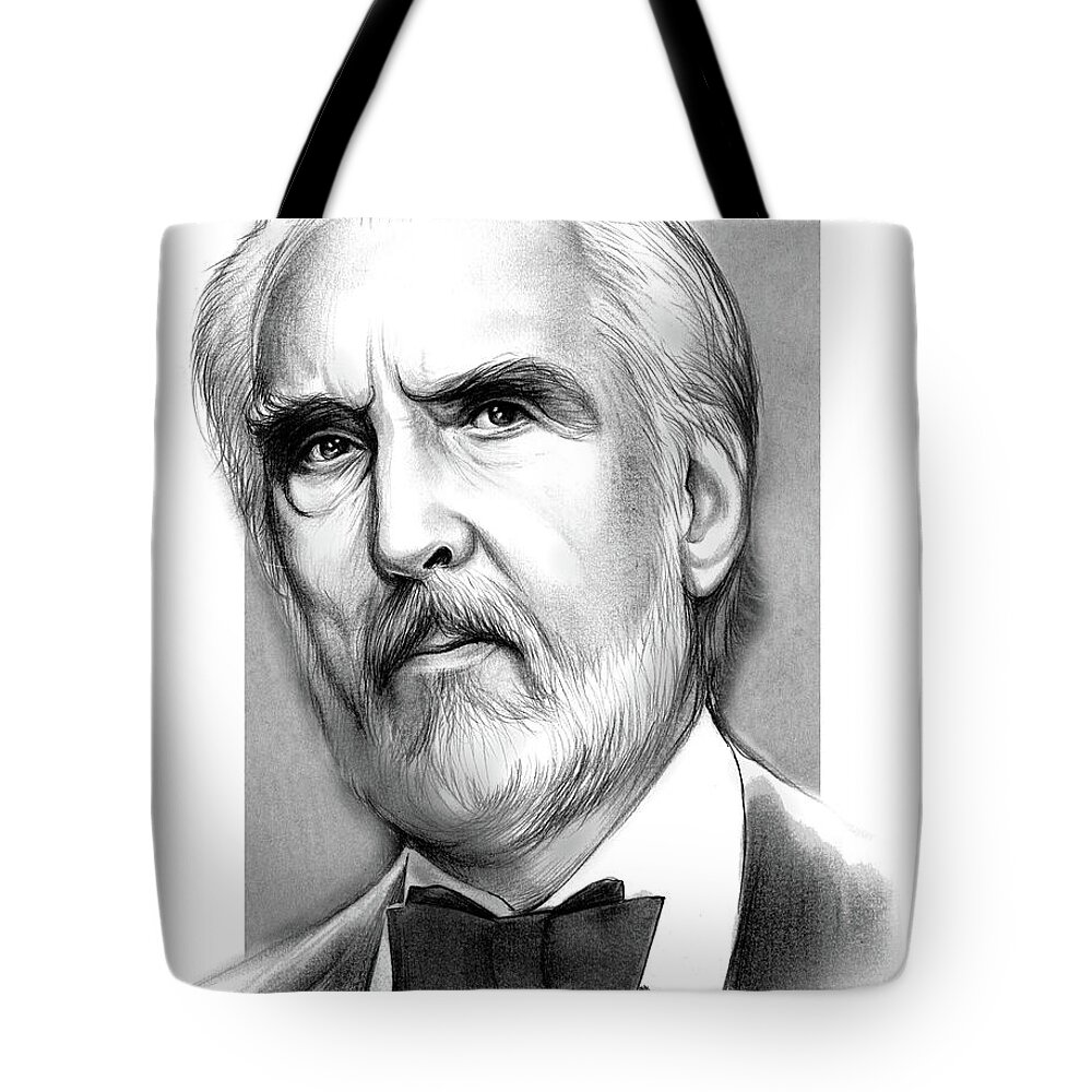 Christopher Lee Tote Bag featuring the drawing Christopher Lee by Greg Joens