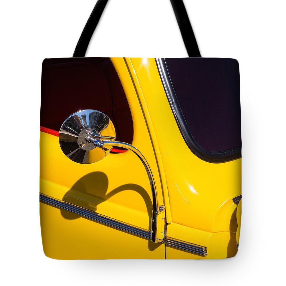 Chevy Tote Bag featuring the photograph Chrome Mirrored to Yellow by Gary Karlsen