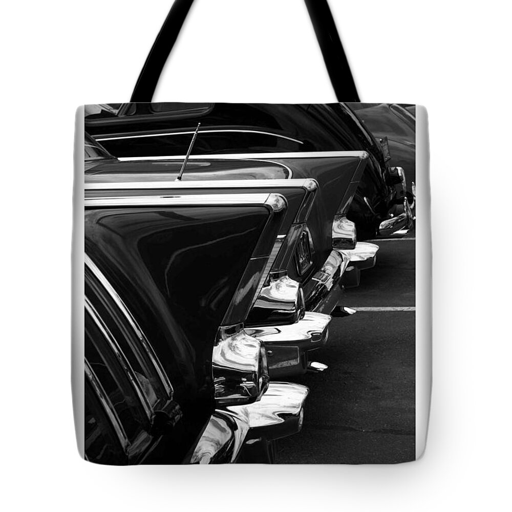 Chrome Bumpers On Cars Tote Bag featuring the photograph Chrome by Steve Godleski