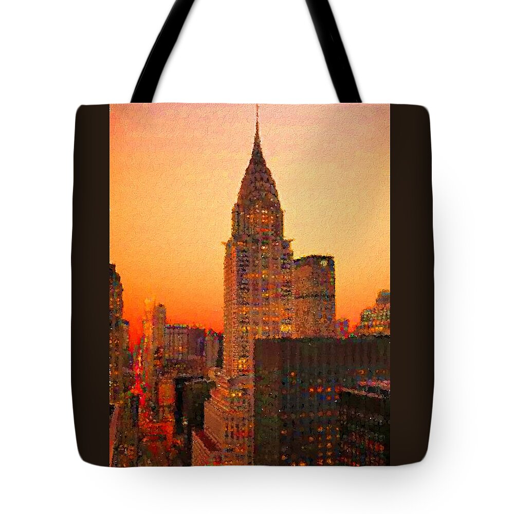Sunset Tote Bag featuring the digital art Chrysler Building by Charmaine Zoe
