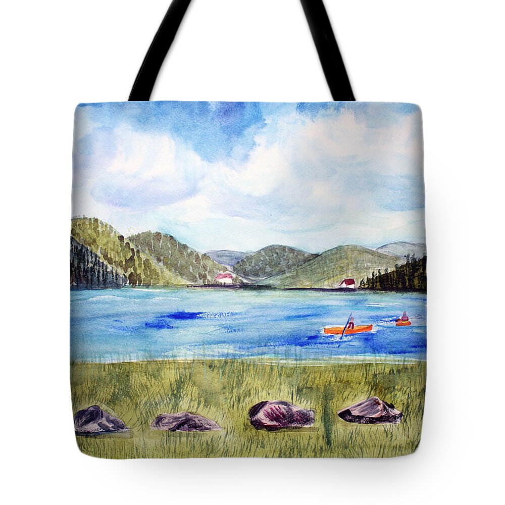 Chrystal Lake Tote Bag featuring the painting Chrystal Lake Barton VT by Donna Walsh