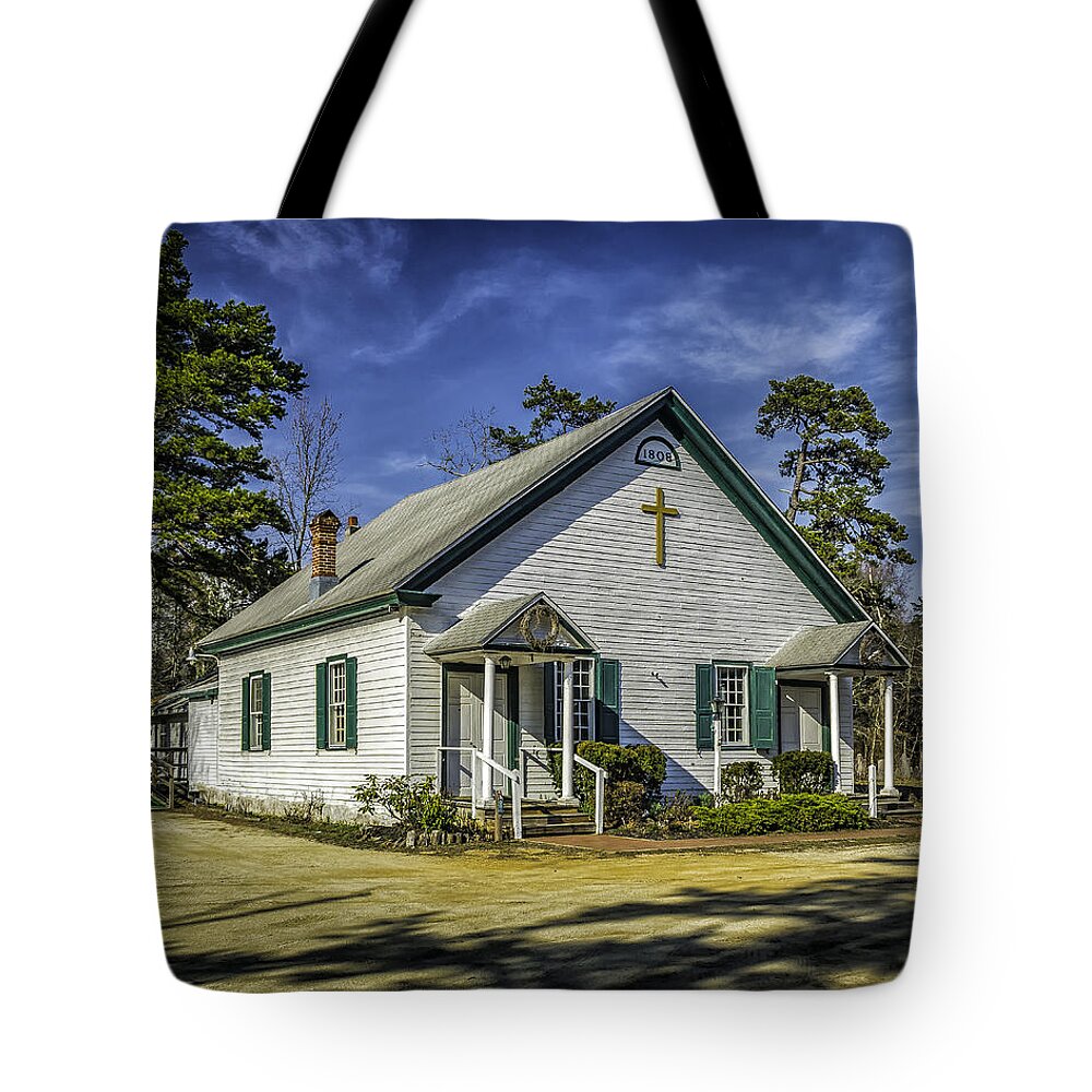 Batsto-pleasant Mills Tote Bag featuring the photograph Church at Batsto Village by Nick Zelinsky Jr
