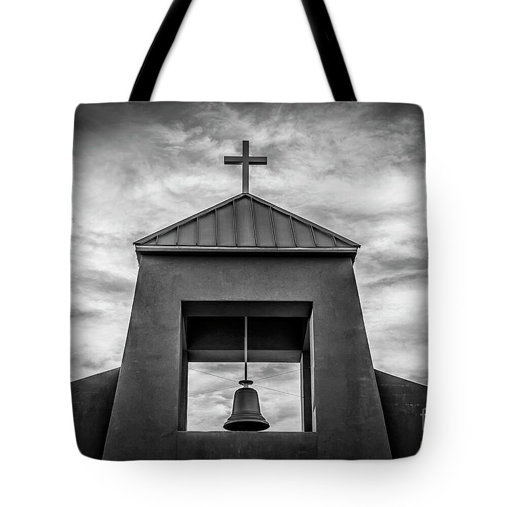 Church Tote Bag featuring the photograph Church Bell And Cross In Black And White by Jaime Miller