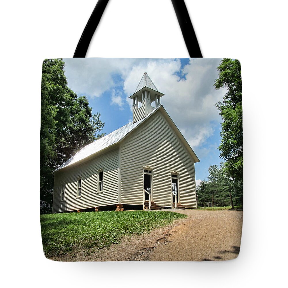 Victor Tote Bag featuring the photograph Church in Cade's Cove by Vic Montgomery