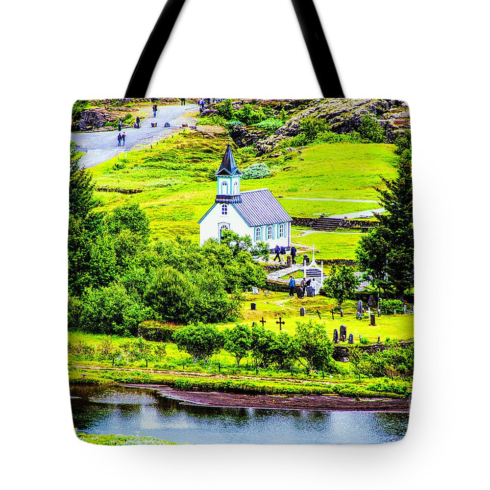 Iceland Remote Churches Landscapes Tote Bag featuring the photograph Church on the Green by Rick Bragan