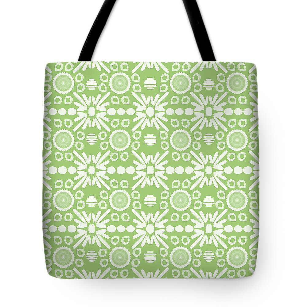 Cilantro Tote Bag featuring the mixed media Cilantro- Green and White Art by Linda Woods by Linda Woods