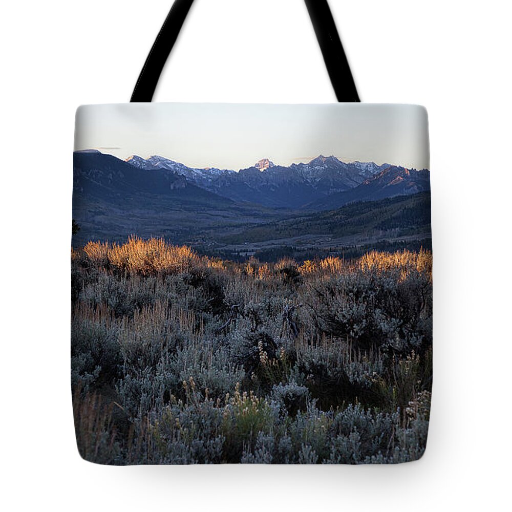 Mountain Landscape Tote Bag featuring the photograph Cimmaron Valley Overlook by Jim Garrison