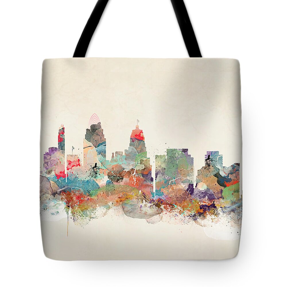 Cincinnati City Skyline Tote Bag featuring the painting Cincinnati Ohio Skyline by Bri Buckley