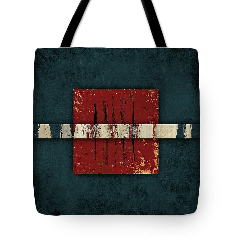 Cinnabar Tote Bag featuring the mixed media Cinnabar and Indigo One of Two by Carol Leigh