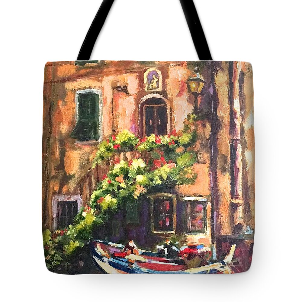 Italy Tote Bag featuring the painting Cinque Terra Taxi by Patsy Walton