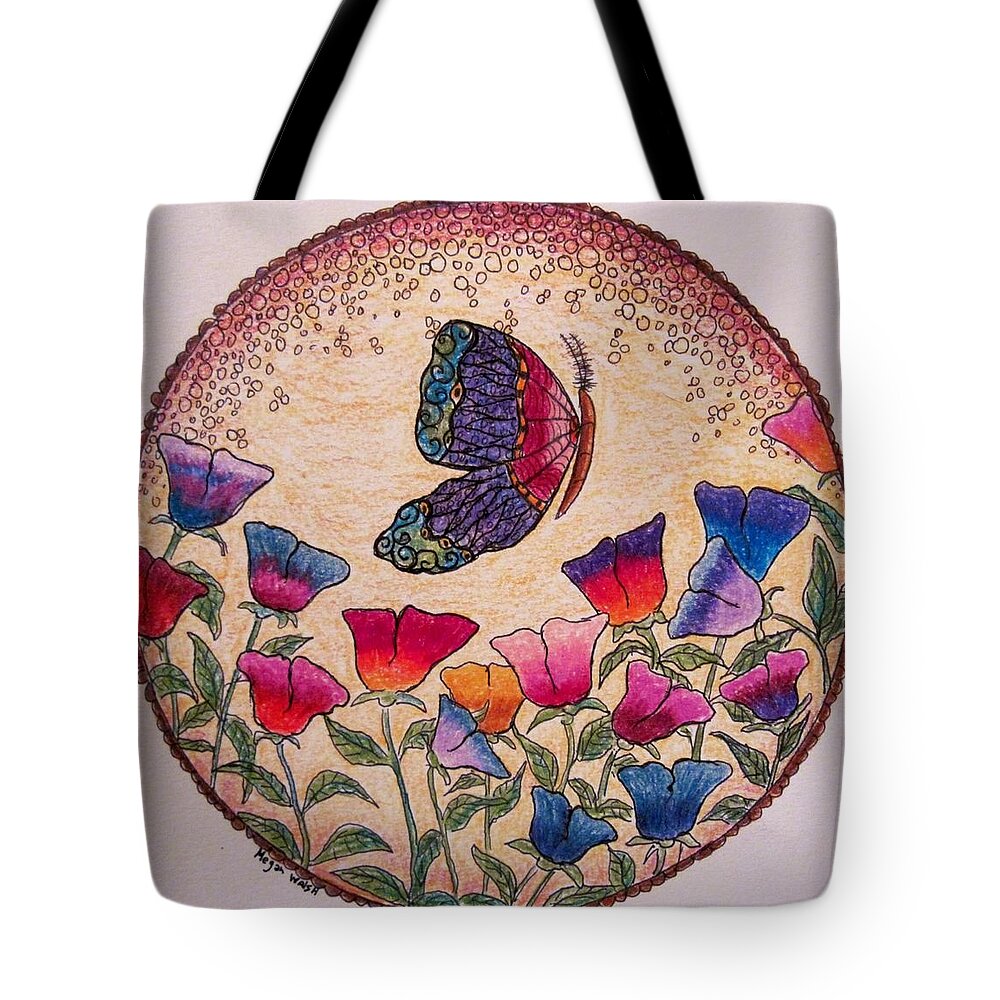 Butterflies Tote Bag featuring the drawing Circle of colors by Megan Walsh