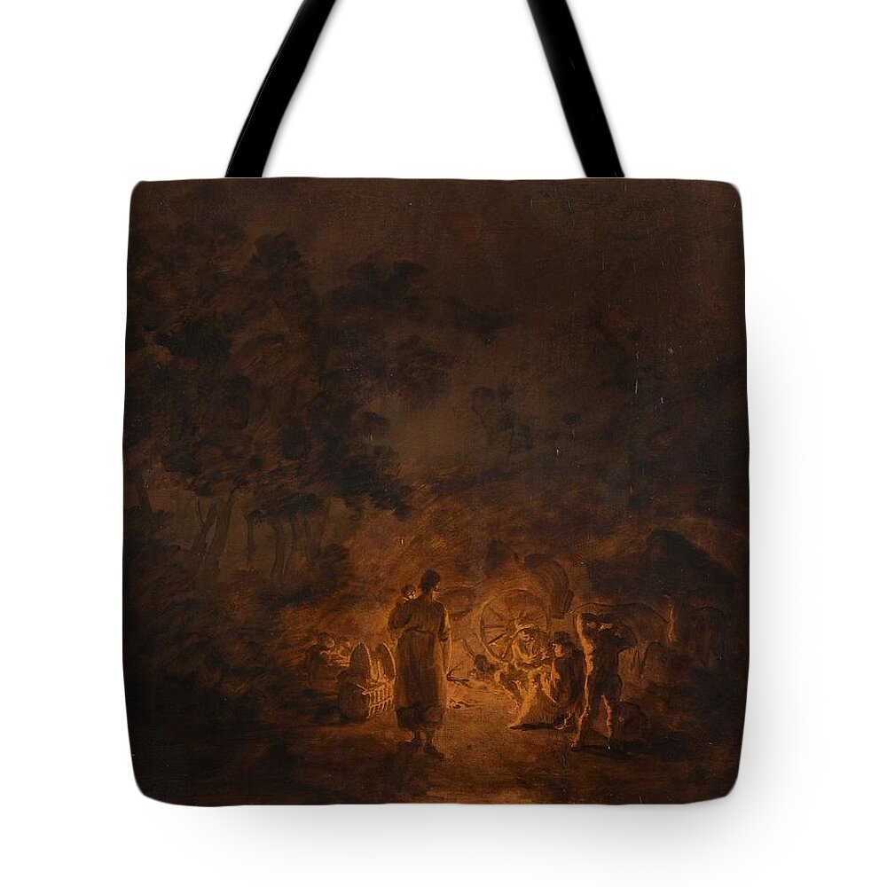 Circle Of Thomas Gainsborough (1727-1788) Gypsy Encampment Tote Bag featuring the painting Circle of Thomas Gainsborough by MotionAge Designs