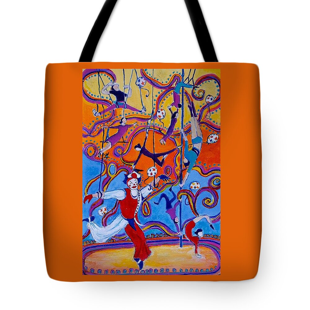 Circus Tote Bag featuring the painting Circus Time by Myra Evans