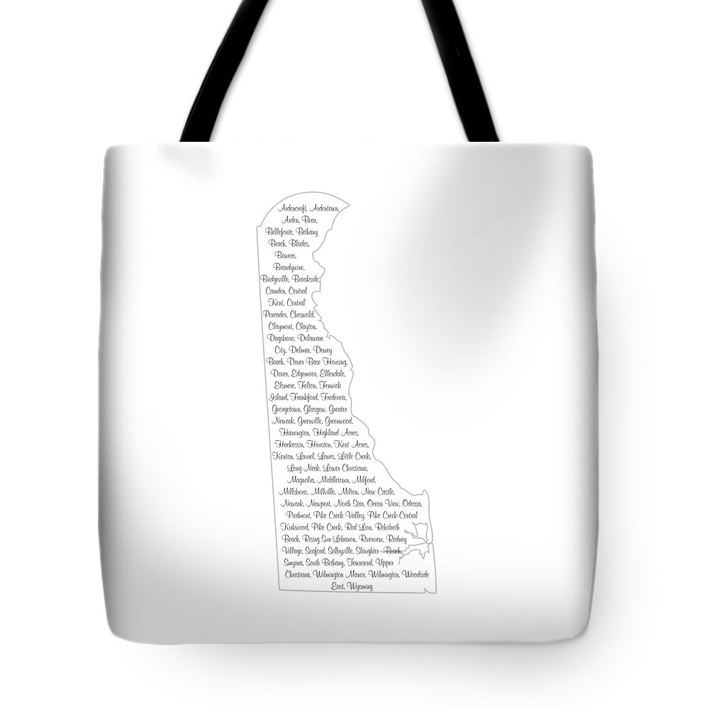 Delaware Tote Bag featuring the digital art Cities and Towns in Delaware Black by Custom Home Fashions