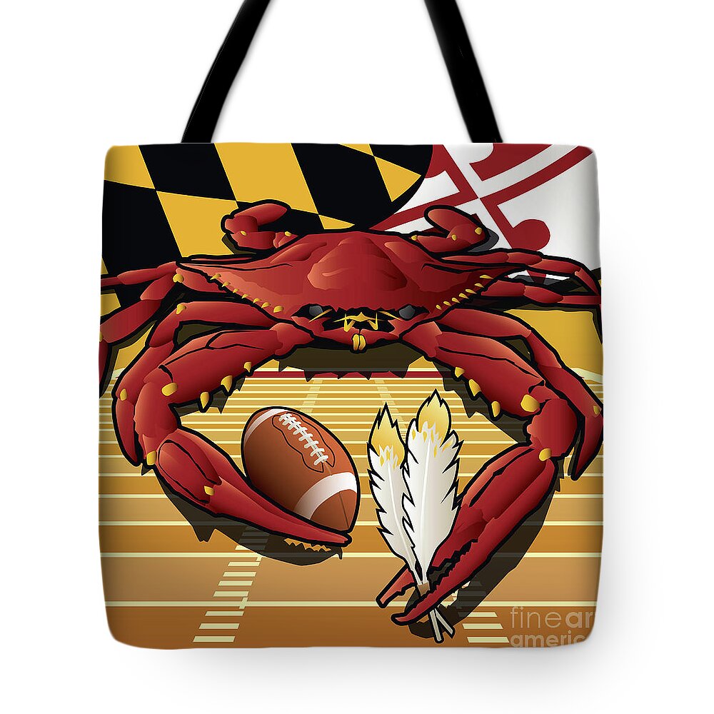 Maryland Tote Bag featuring the digital art Citizen Crab Redskin, Maryland Crab celebrating Washington Redskins football by Joe Barsin