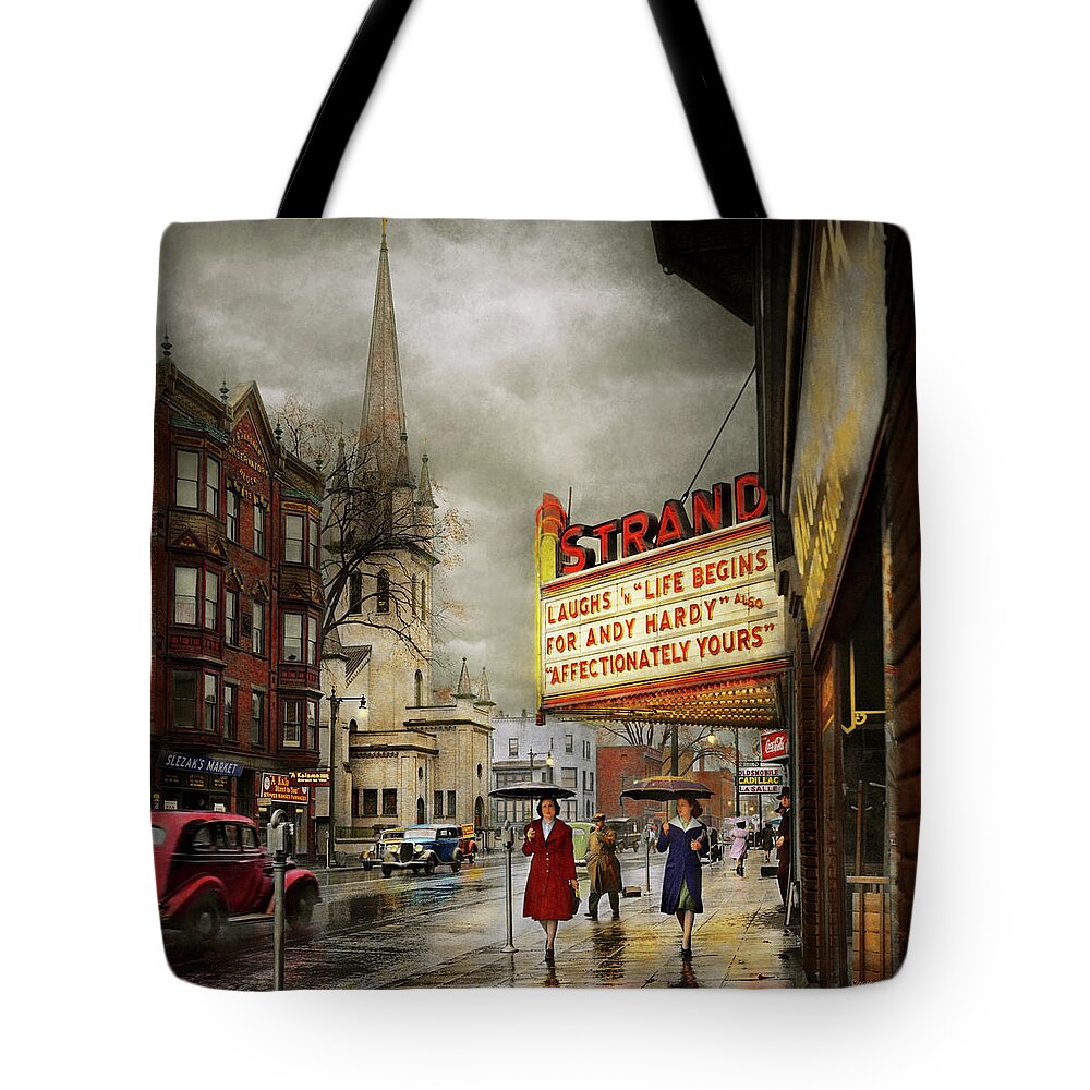 Amsterdam Ny Tote Bag featuring the photograph City - Amsterdam NY - Life begins 1941 by Mike Savad