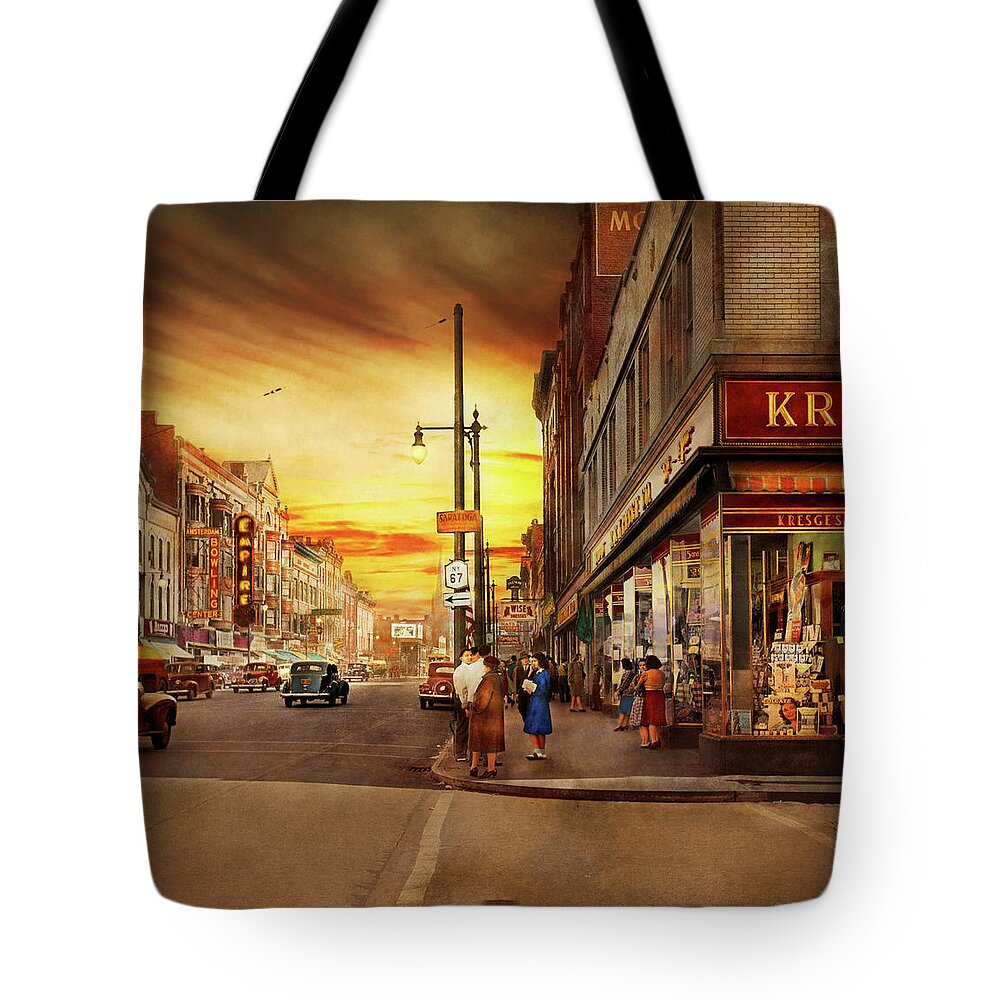Amsterdam Tote Bag featuring the photograph City - Amsterdam NY - The lost city 1941 by Mike Savad