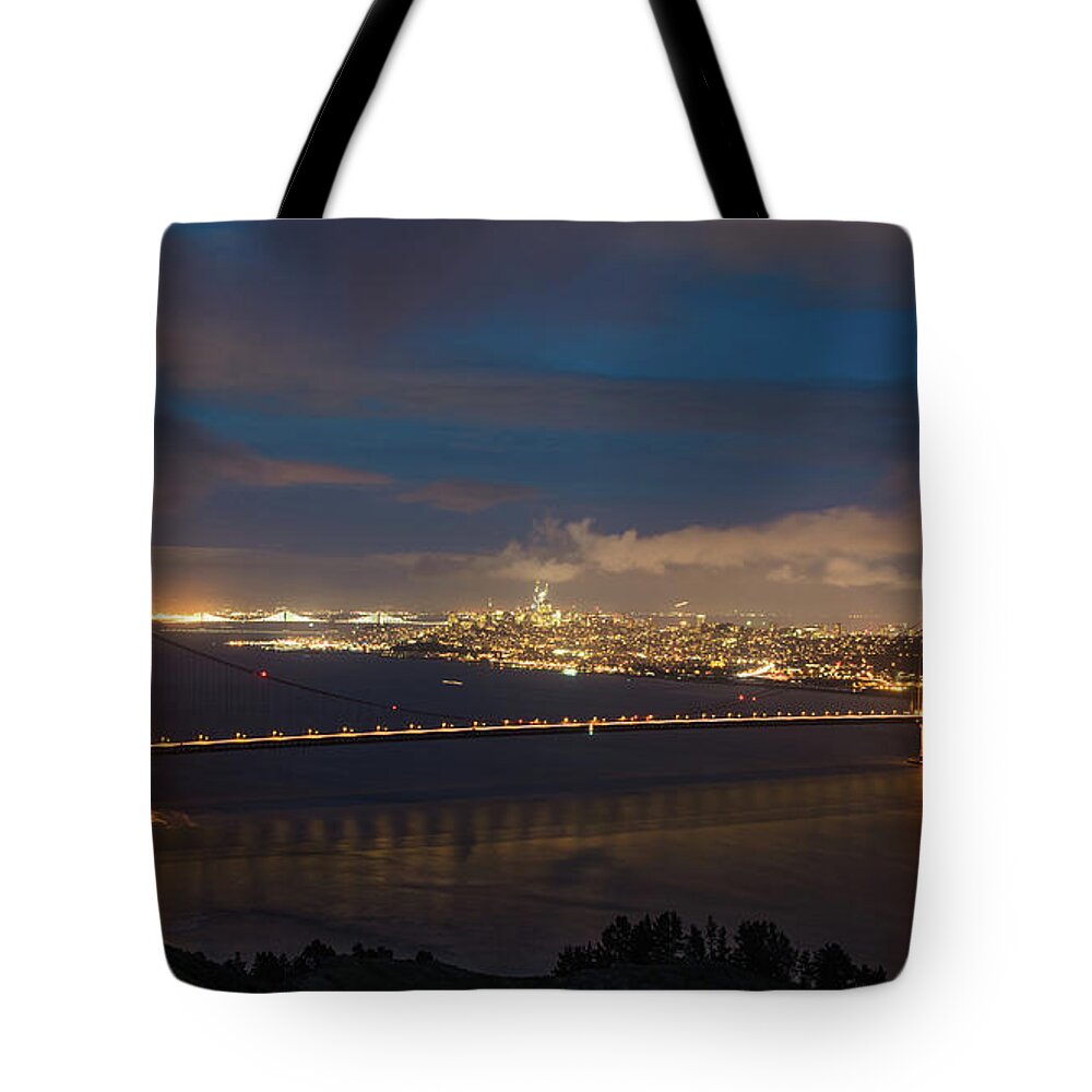 San Francisco Tote Bag featuring the photograph City And The Bridge by Stephen Holst