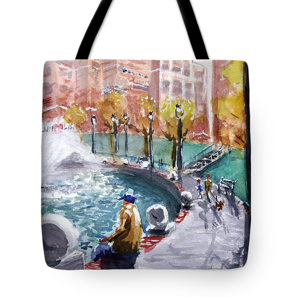 Park Tote Bag featuring the painting City Center by Brett Winn