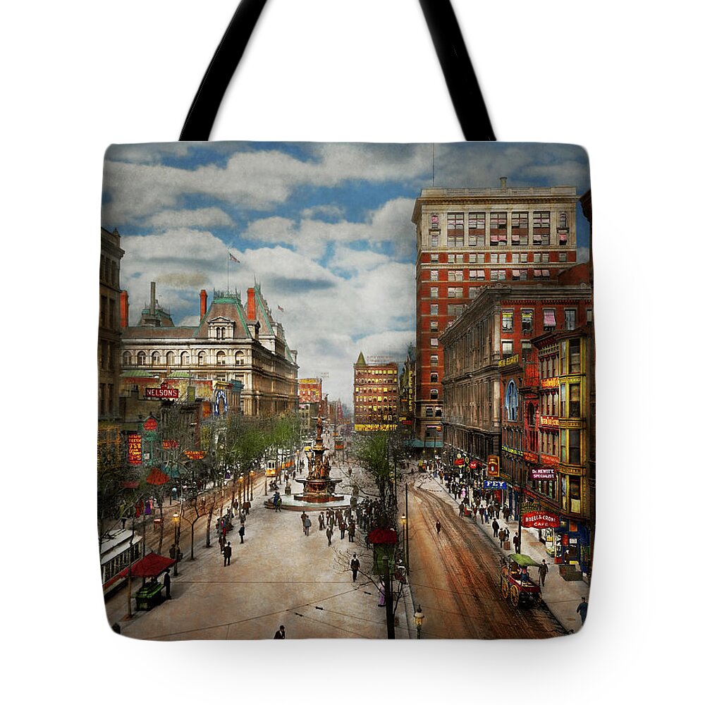 Color Tote Bag featuring the photograph City - Cincinnati OH - Tyler Davidson Fountain 1907 by Mike Savad