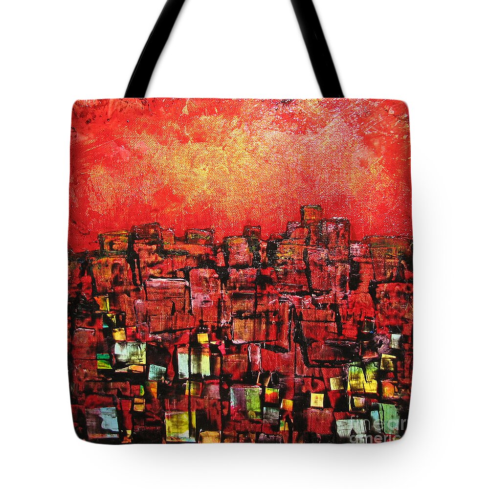 Abstract Tote Bag featuring the painting City Lights by Shadia Derbyshire