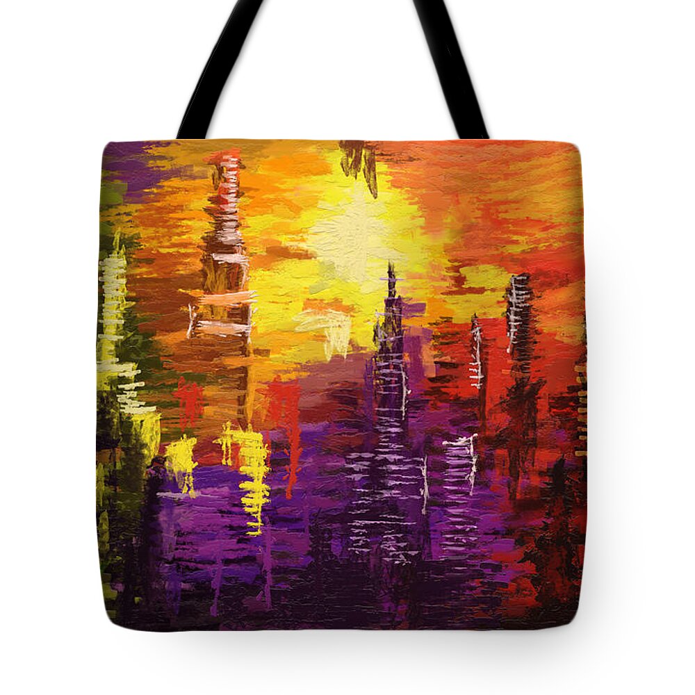 City Tote Bag featuring the painting City of Color by Tim Gilliland