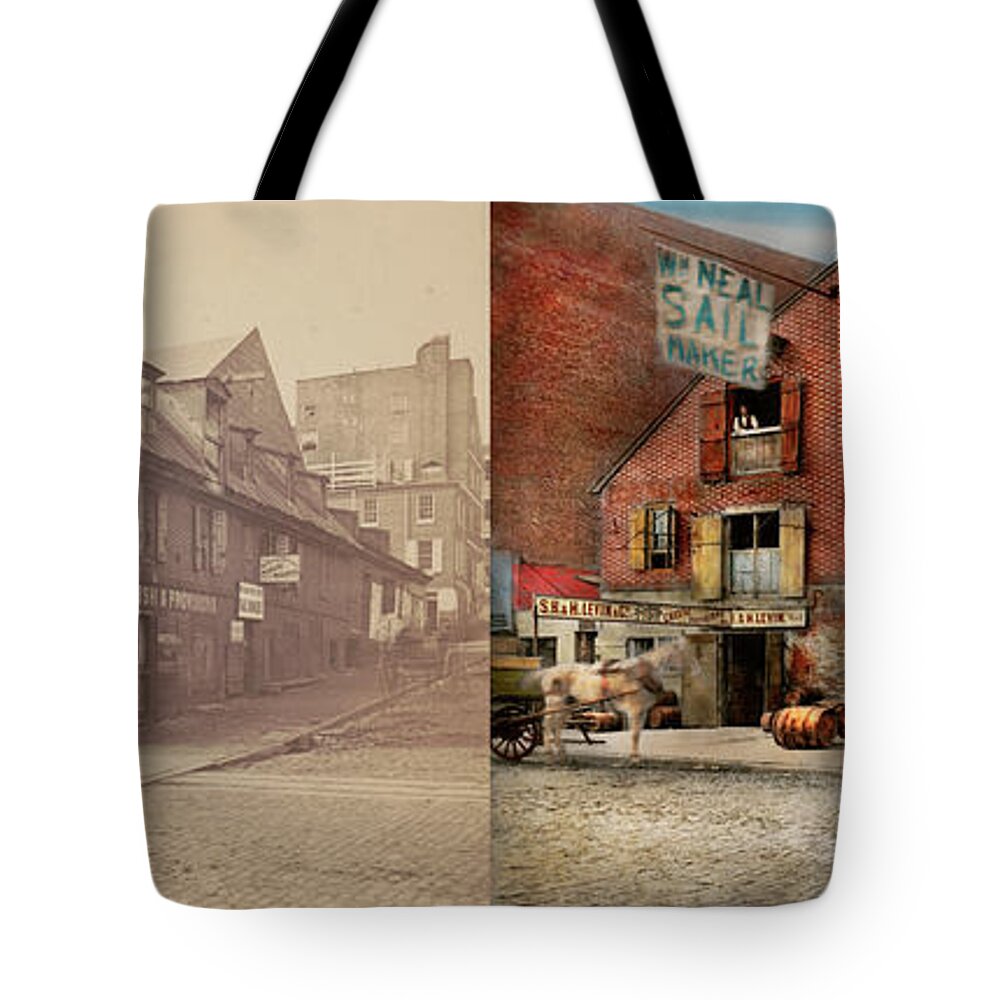 Self Tote Bag featuring the photograph City - PA - Fish and Provisions 1898 - Side by Side by Mike Savad