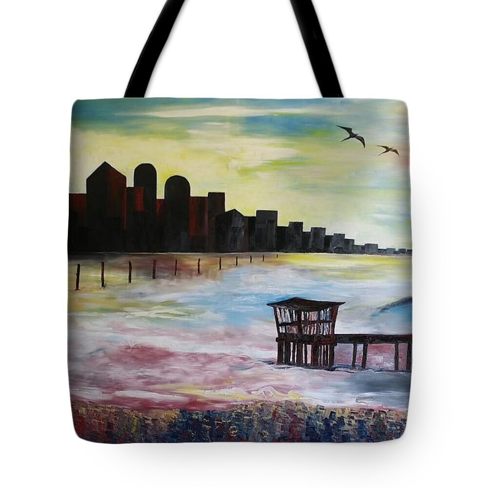 Landscape Tote Bag featuring the painting City Silhouette by Obi-Tabot Tabe