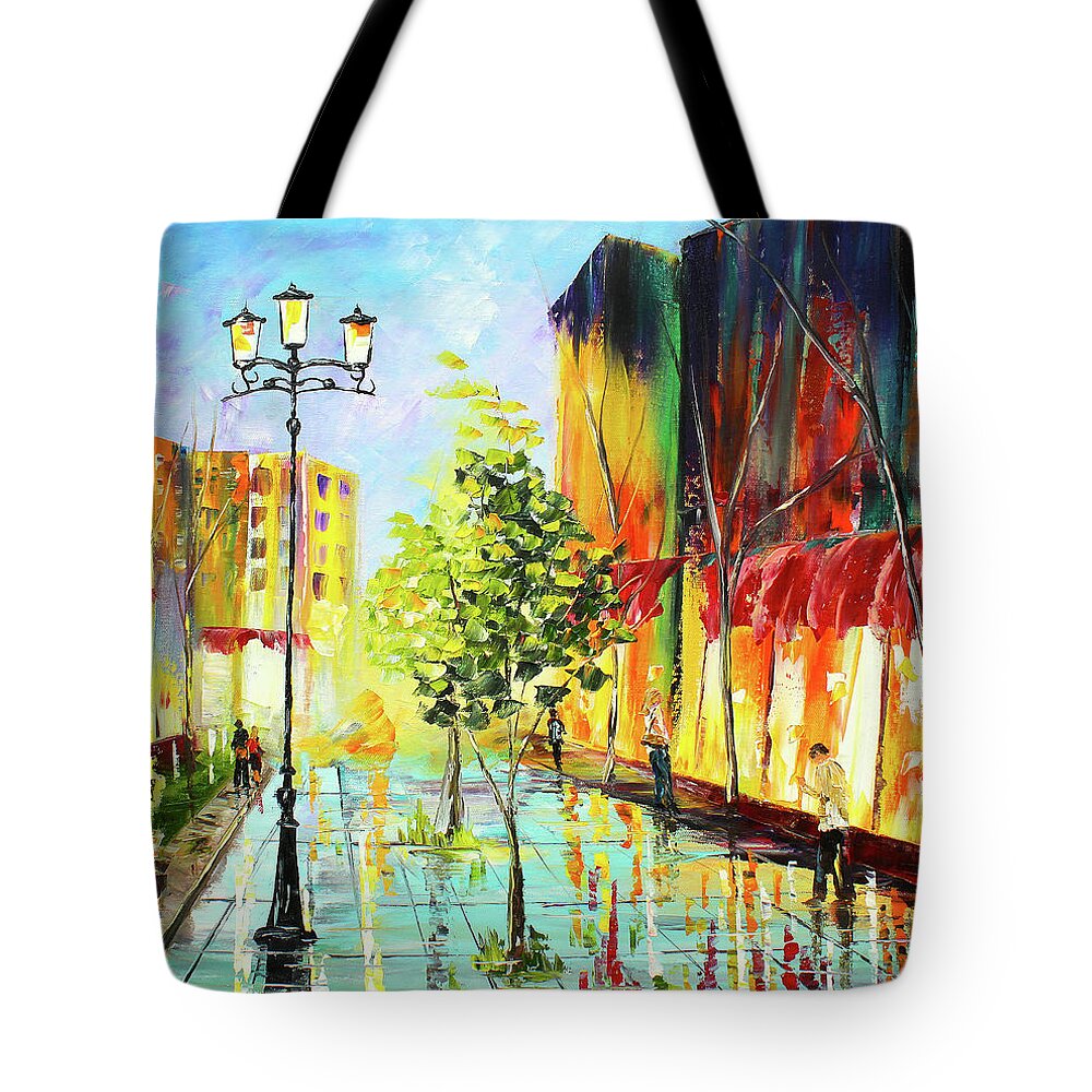 Caribbean House Tote Bag featuring the painting City Street by Kevin Brown