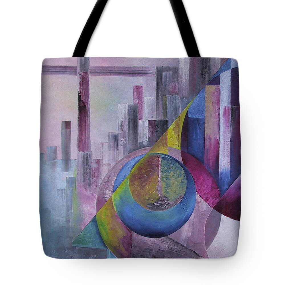 City View Tote Bag featuring the painting City View 1 by Obi-Tabot Tabe