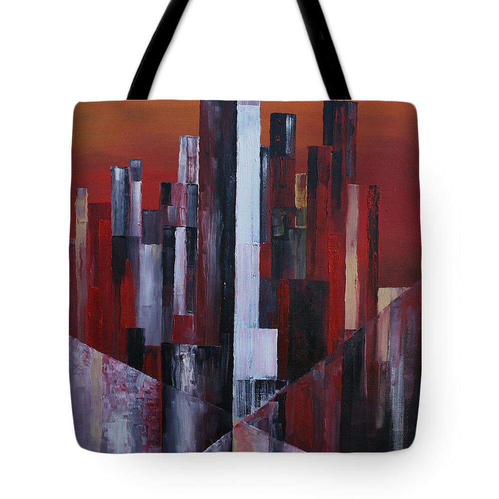 Cityscape 2 Tote Bag featuring the painting Cityscape 2 by Obi-Tabot Tabe