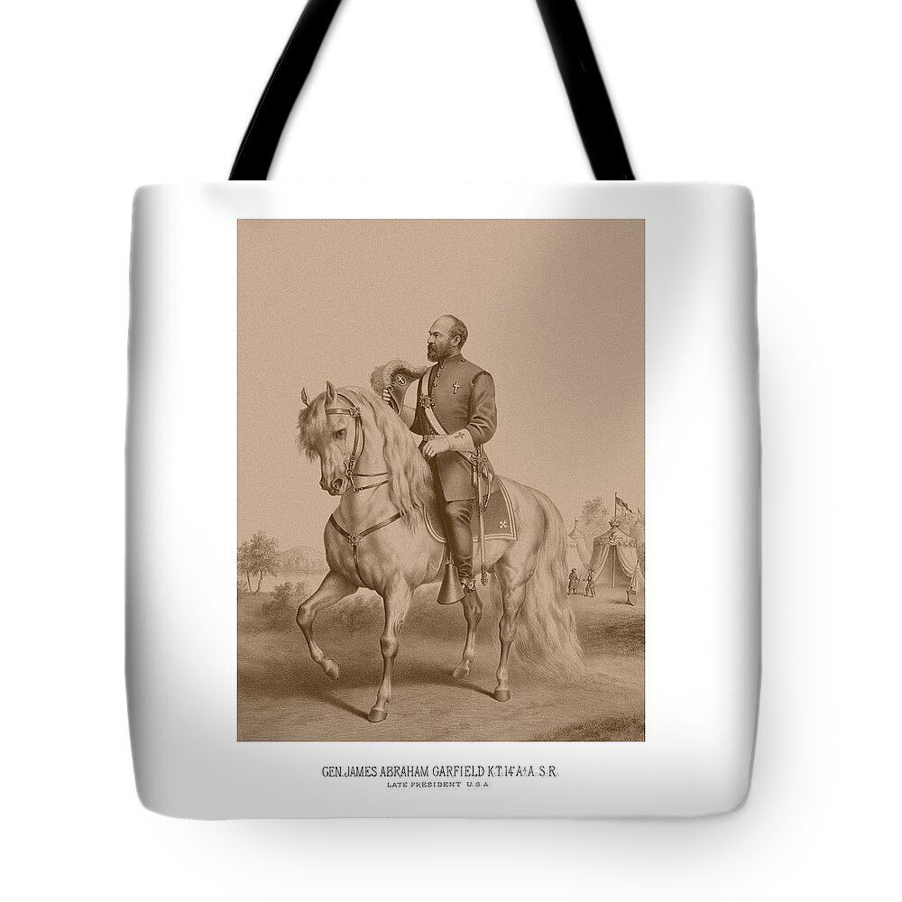 James Garfield Tote Bag featuring the mixed media Civil War General James Garfield by War Is Hell Store