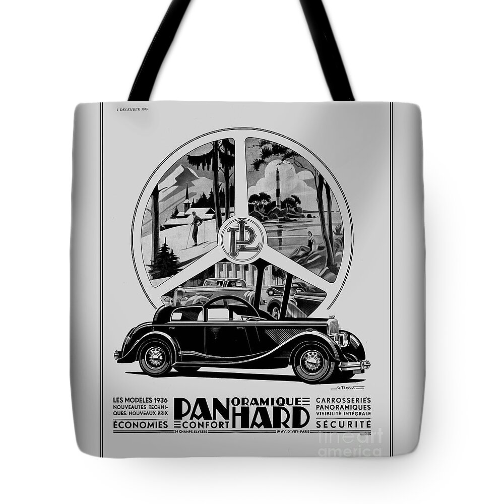  French Tote Bag featuring the digital art Classic cars French art deco icon Panhard by Heidi De Leeuw
