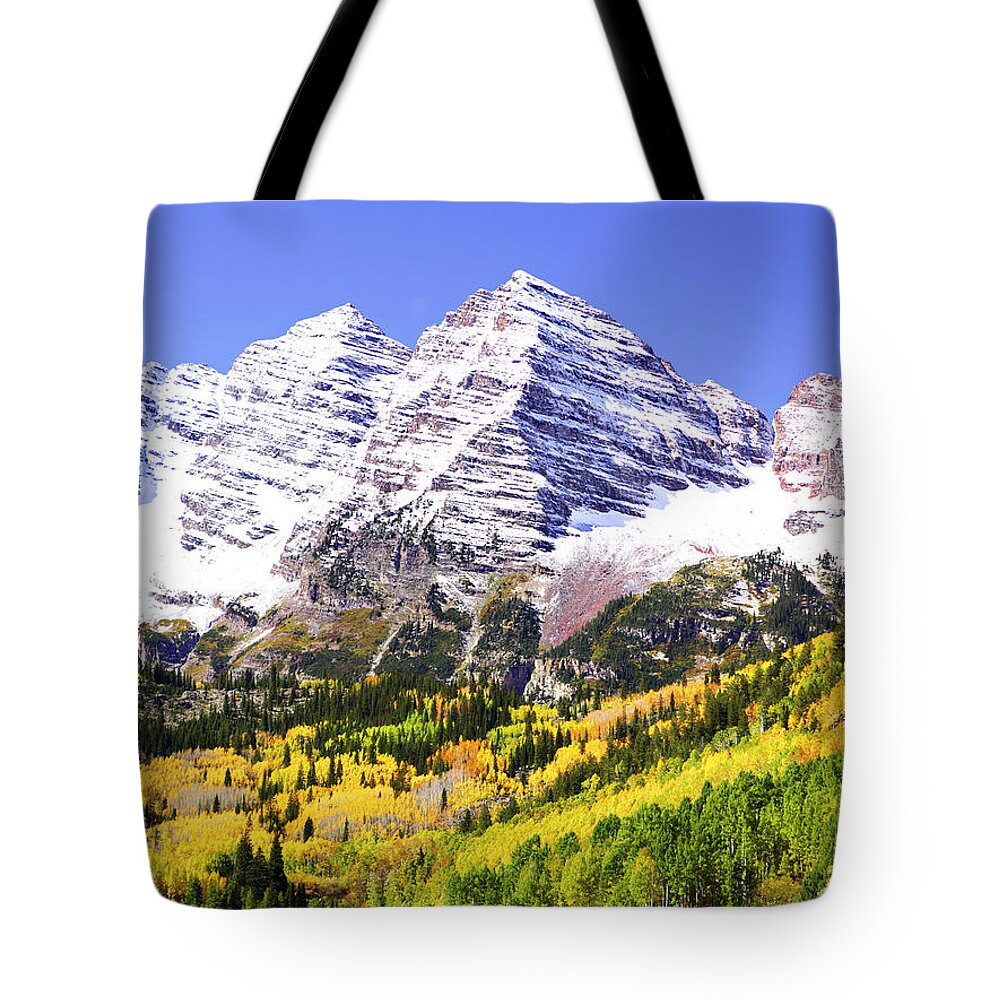 Americana Tote Bag featuring the photograph Classic Maroon Bells by Marilyn Hunt