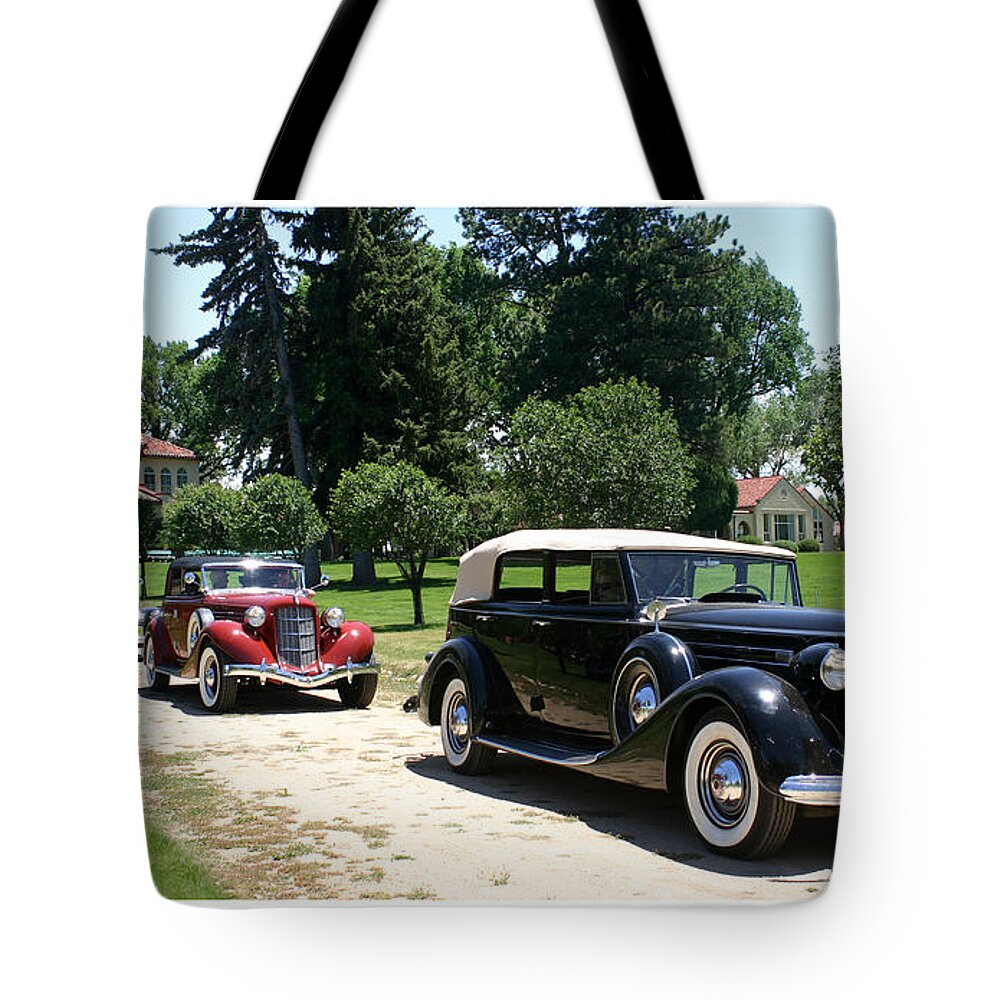 1937 Packard 12 1508 Convertible Sedan Tote Bag featuring the photograph Classy Classics by Jack Pumphrey