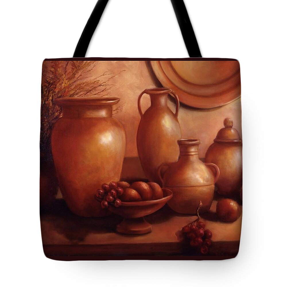 Clay Tote Bag featuring the painting Clay Pots by Lynne Pittard