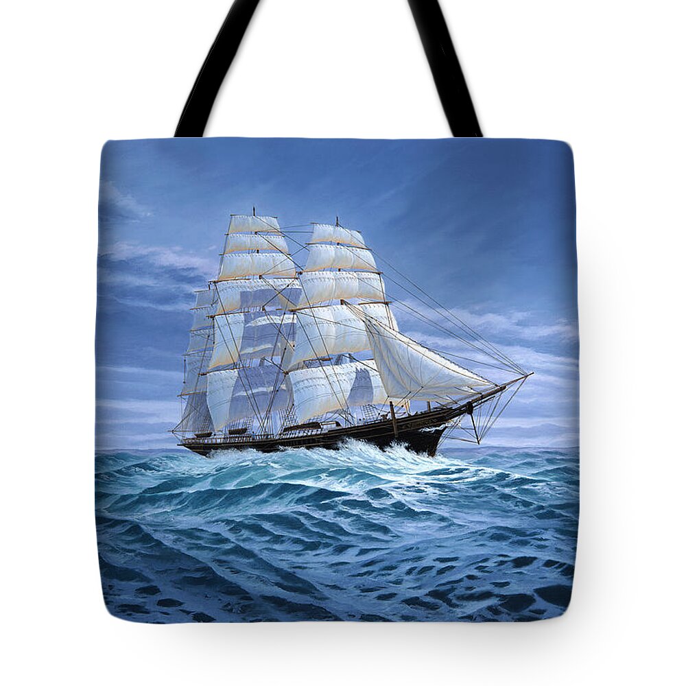 Clipper Ships Tote Bag featuring the painting Clear Skies Ahead by Del Malonee